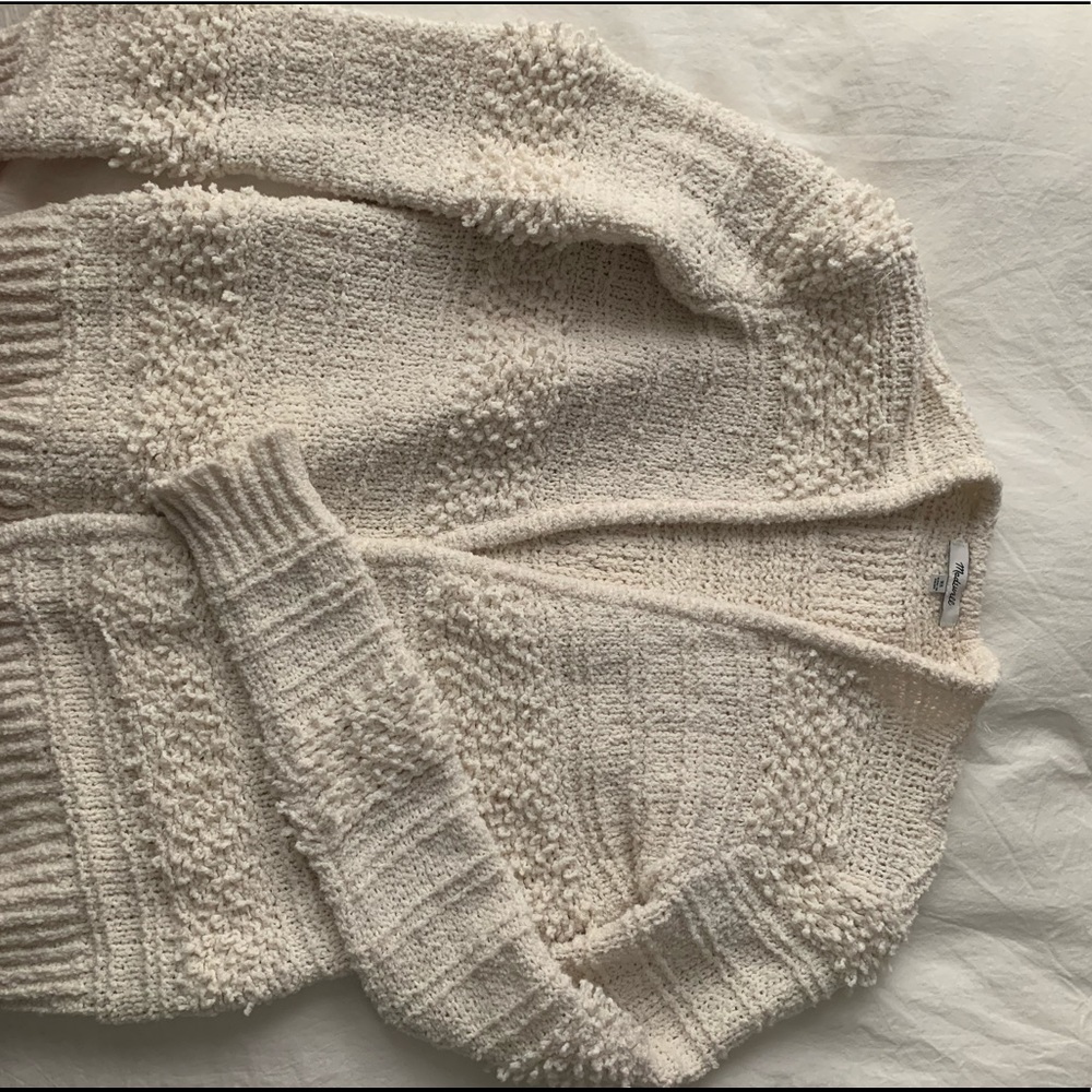 Madewell Cream Textured Open-Front Cardigan
